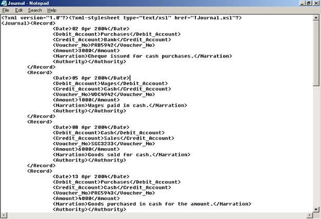 Journal in XML Format Using XML Accounting